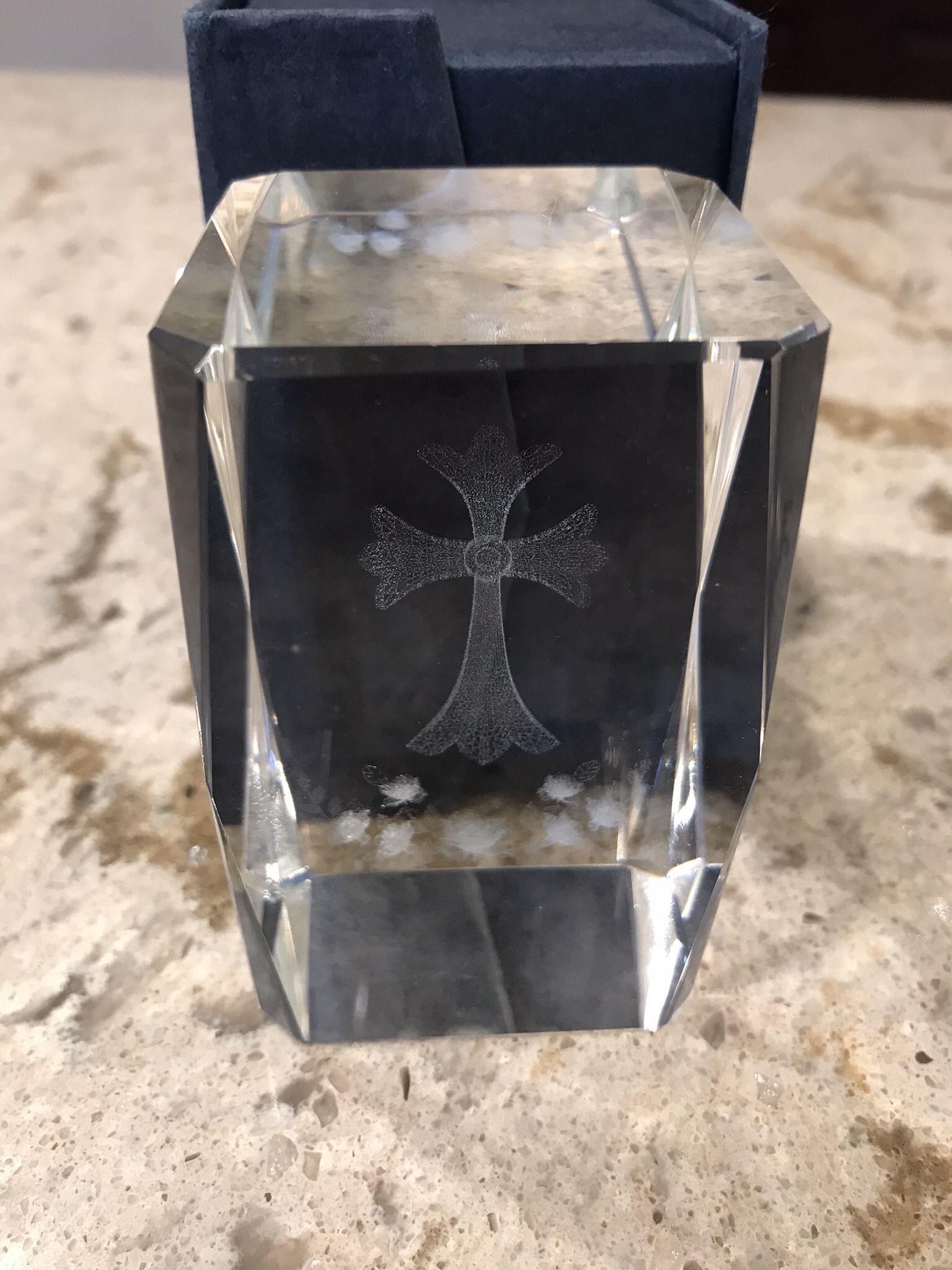 Etched Glass Cross Paperweight
