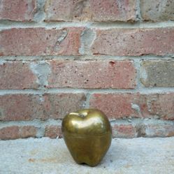 Vintage Heavy Solid Brass Apple Trinket Box 