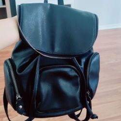 Black Leather Mini Backpack 