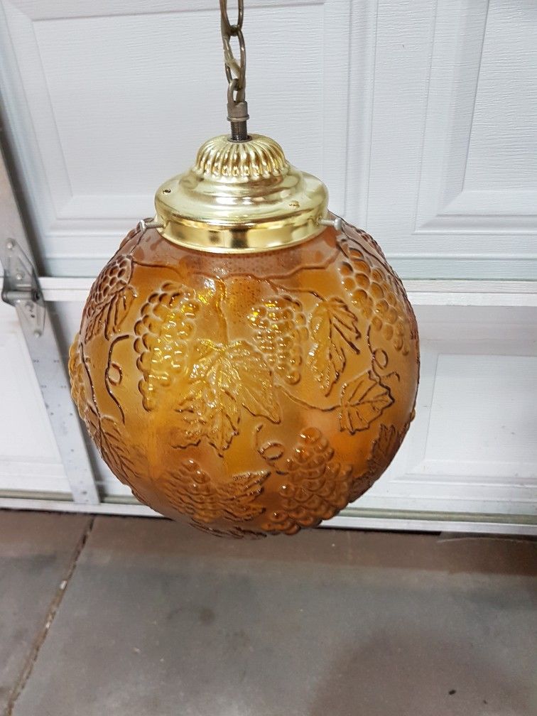 Mid Century Antique Vintage Amber Swag Hanging Lamp With Chain
