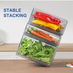 WYSEPACK Pull Out Clear Fridge Organizer Drawers with Drainer