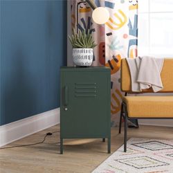 Metal Locker Style End Table with Lockable Door and Two Shelves in Dark Green, New, In Box. 