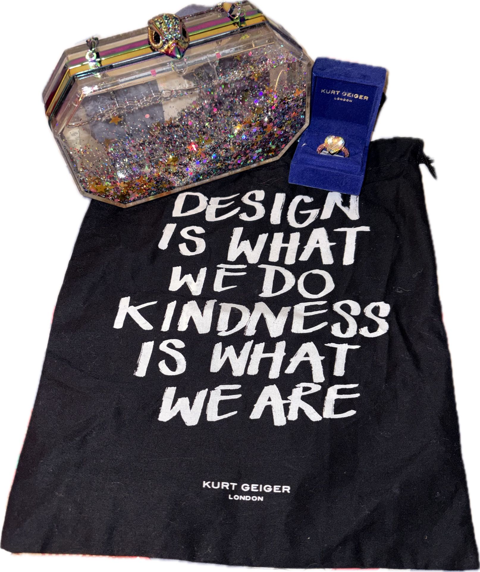 Kurt Geiger Clutch Crossbody Bag & Ring New