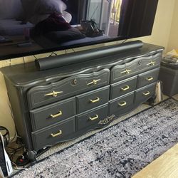 Antique 6 drawer Dresser With Gold Hardware