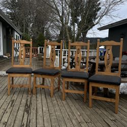 Solid Pine Chairs - leather Seats With Stone Inlays I. Their Backs