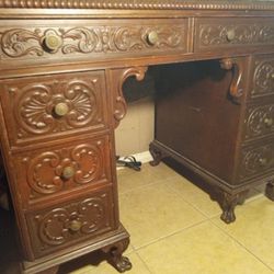 Early 1900s Executive Desk Hand Carved Double-sided