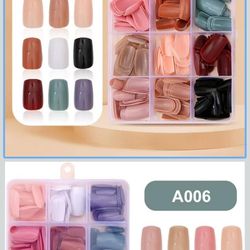 Solid Color Press on Nails Medium Square Fake Nails Glossy Glue on Nails Reusable Artificial Acrylic Nail Full Cover Pure Color Stick on Nails 12 Colo