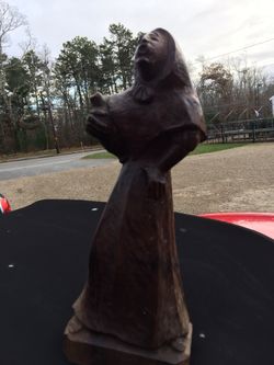 Antique Hand-Carved Dense Wooden sculpture of Singing Lady with Jug