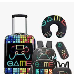 Kid’s Luggage Set 5 Piece Suitcase Set 16’’ Hardside Luggage with Spinner Wheels Girls Boys Carry on Luggage Travel Rolling Luggage Airline Approved