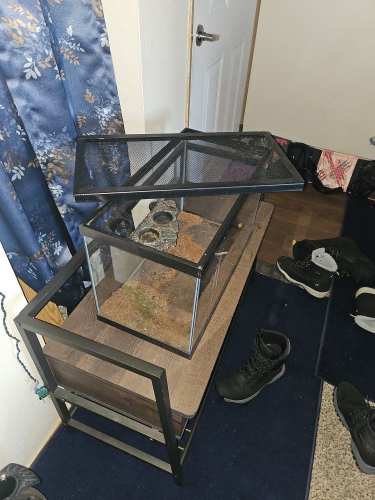 10 Gallon Tank With Reptile Lid And Food Island