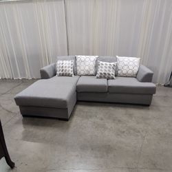 Grey Fabric L-Shaped Sectional Couch