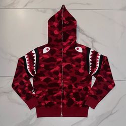 BAPE A Bathing Ape Shoulder Shark Full Zip Hoodie Red Camo Medium