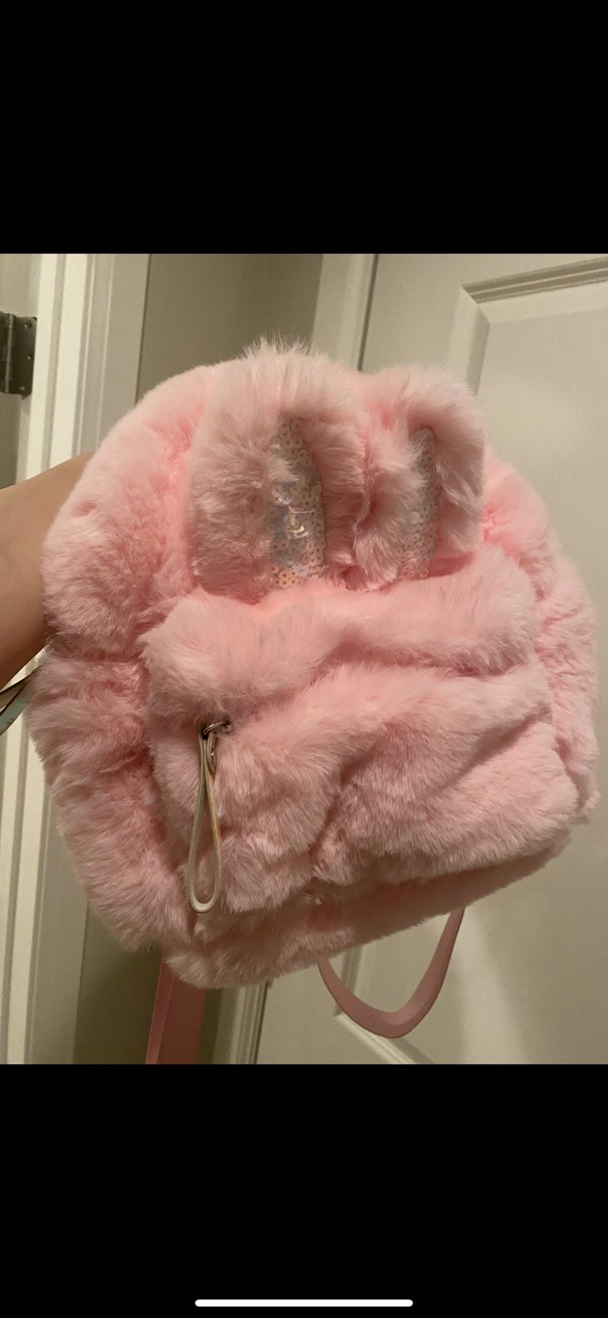 Adorable Plush Rabbit Ear Backpack for Women Fashionable Pink Casual Shoulder Bag Lightweight Portable for School Travel Shopping