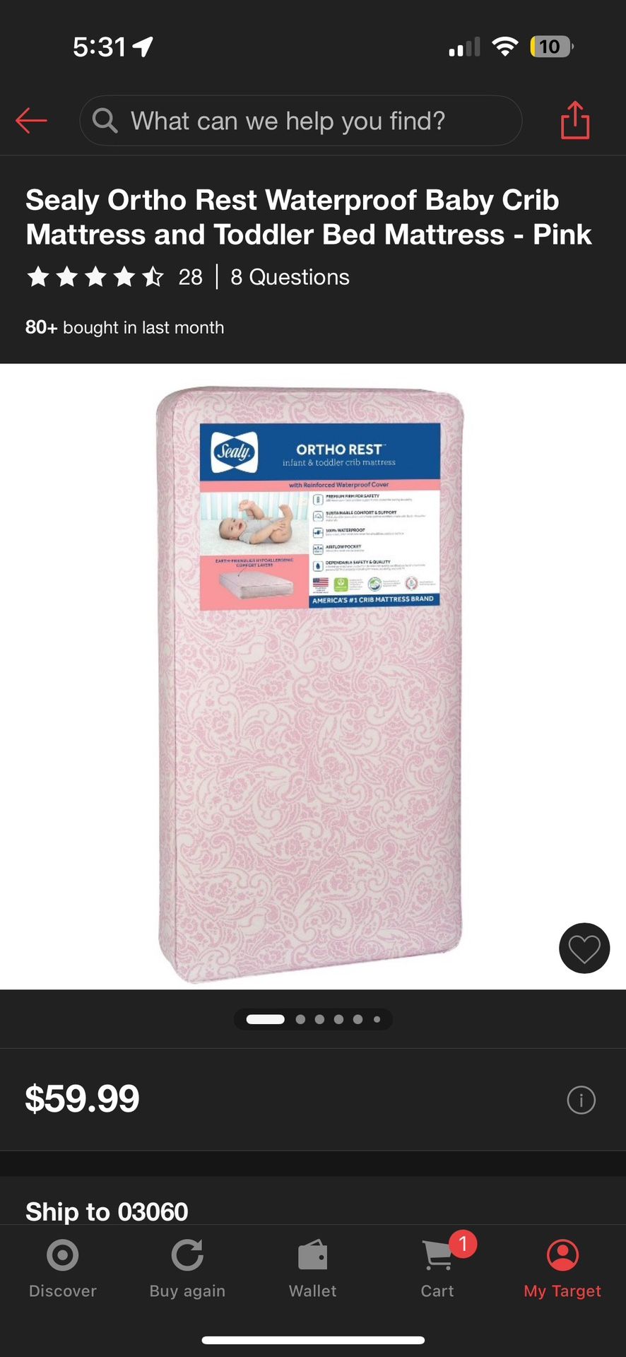 Crib waterproof mattress + sheets 