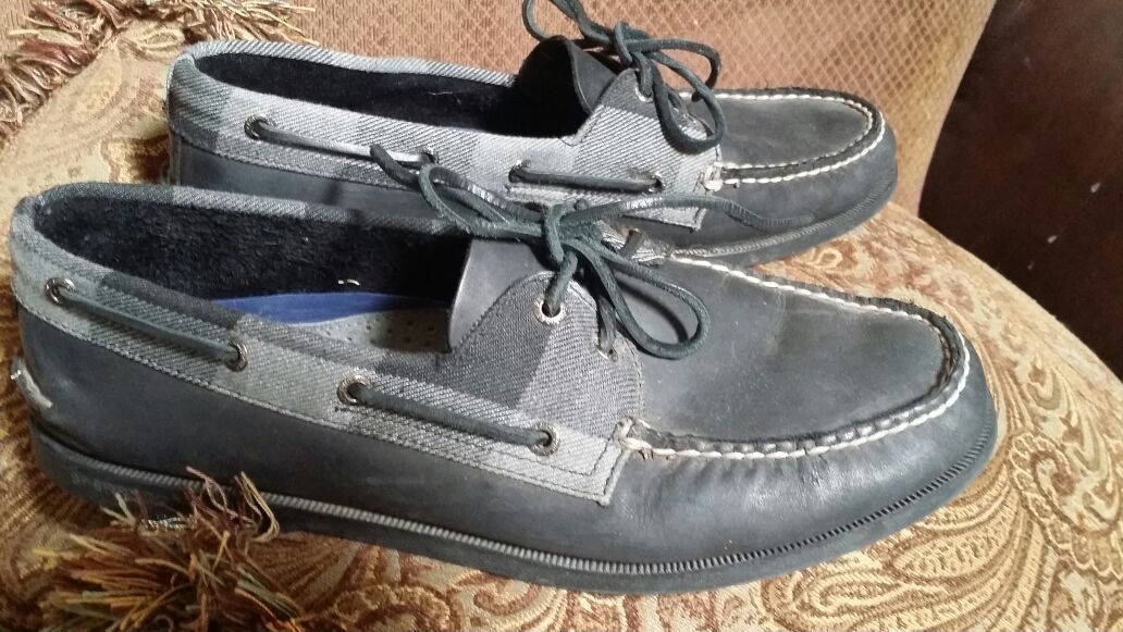 Sperry Top-sider Original A/o 2 Eye Genuine Leather Boat Shoes Black Sz12