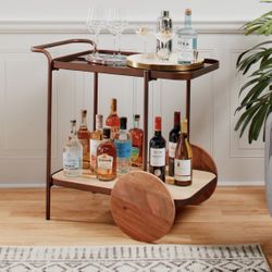 Alsace Aged Bronze and Travertine Bar Cart
