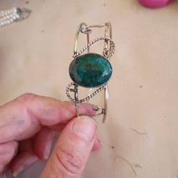 Emerald Gemstone 925 Sterling Silver Cuff Bracelet