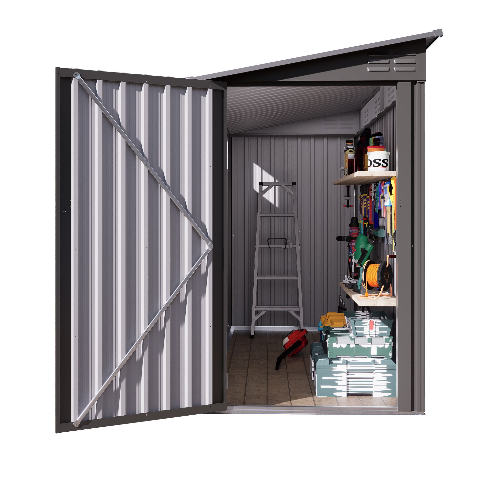 4 x 9 FT Outdoor Storage Shed, Metal Garden Shed Tool House with Sloping Roof,2 vents and 1 Side Open Door for Backyard, Garden,Patio, Garage, Lawn, G
