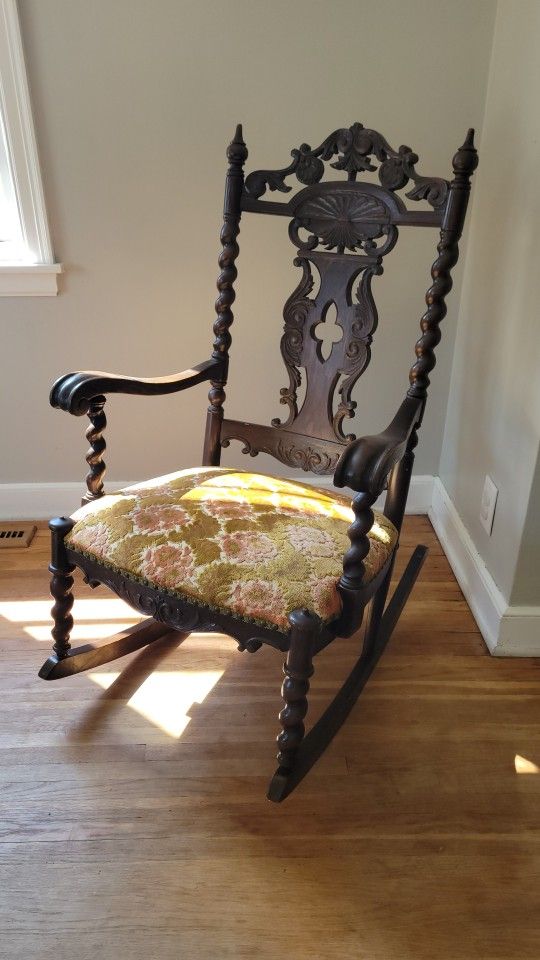 Antique Wooden Carved Rocking Chair Vintage