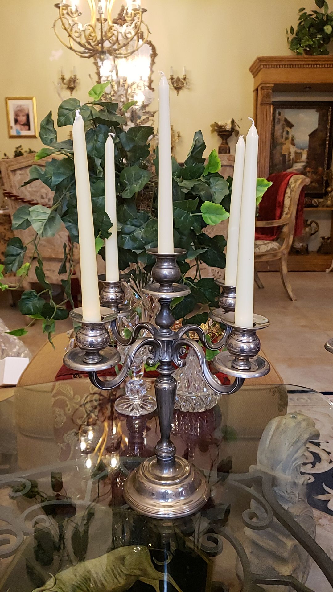 Beautiful pair of vintage 5 arm silverplate candelabras
