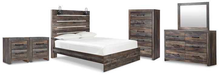 Drystan Multi Queen Panel Bed, Dresser, Mirror, Chest and 2 Nightstands