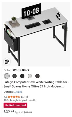 Lufeiya 39-Inch Computer Desk White Black