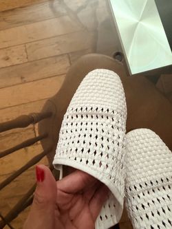 Franco Sarto “Nalla” white woven mules in almost new condition, size 8.5.