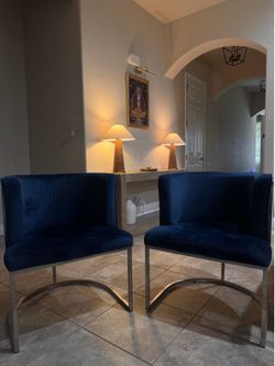 Set of 2 Navy Blue Velvet Accent Chairs - Like New