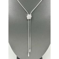 Judith Ripka Eternity Sterling Silver Diamond Lariat Bolo Style Necklace