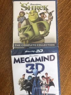 Shrek 3D Complete 4-Film Collection and Megamind 3D, Blu-ray Disney marvel Harry Potter DC movies Bluray and dvd collectibles never opened