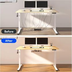 🥨FLEXISPOT EN2 Whole-Piece Bamboo Standing Desk with Clamp Power Strip, 55 x 28 Electric Stand Up Height Adjustable Desk with Cable Management (black