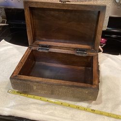 Decorative Box For Storing Personal Treasures Or Dresser Decor - 11 X 7 X 4 1/2 - Real Wood With Metal Overlay On Top - Vintage 