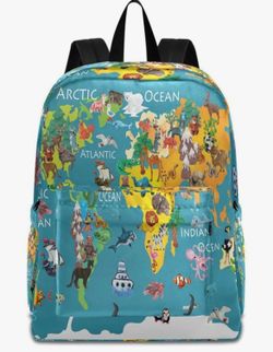New Cute Cartoon Animal World Map Large Laptop Backpack