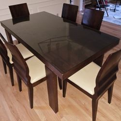 Custom Dining Table With 6 Chairs Imported From Europe And Glass Tabletop