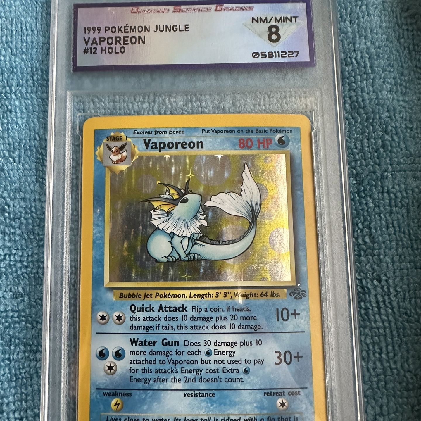 1999 vaporeon pokemon card The story of the  Extra Water Energy after the 2nd doesnt count. DSG Graded 1999 Vaporeon Holo