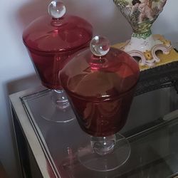 VINTAGE GLASS PEDESTAL CANDY JARS