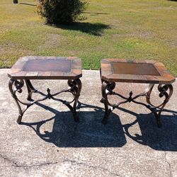 (Set of 2 )Heavy Slate Top Side Tables