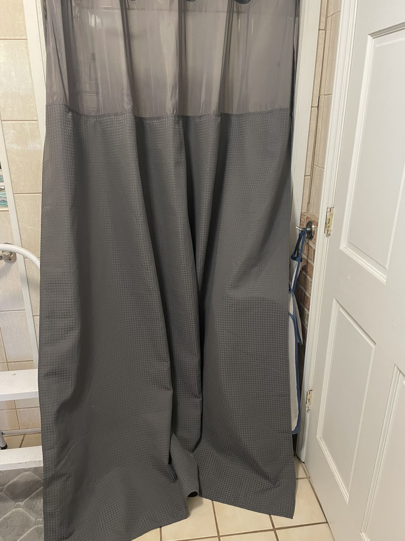 86”x68” Waffle Pattern Gray Or Navy Blue Hookless Shower Curtain Extra Long