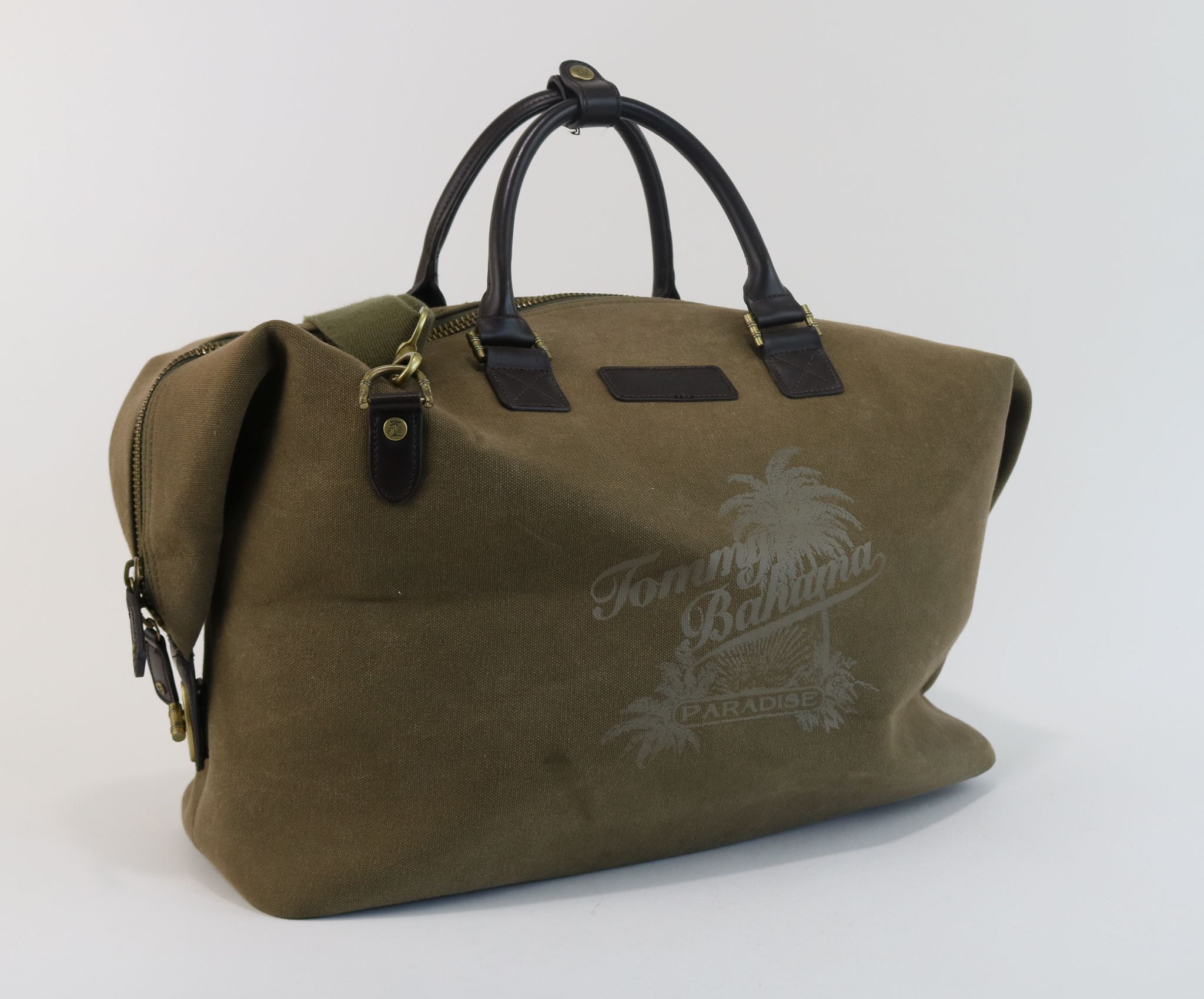 Tommy Bahama Paradise Carry On Canvas Leather Suitcase Duffle Travel Bag