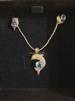 Stauer Blue Topaz Dolphins Earrings And Pendant Set