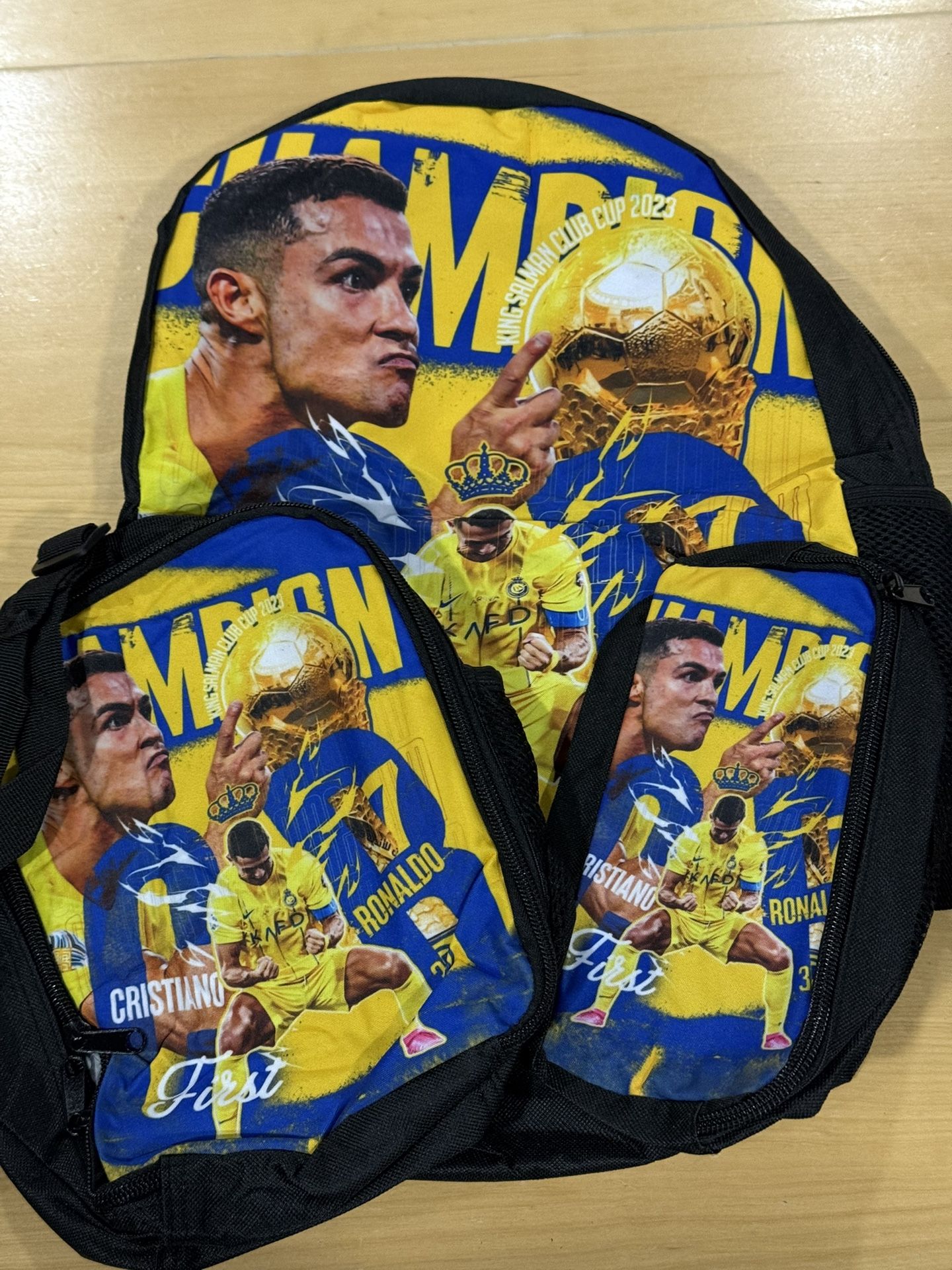 CR7 Al Nassr Backpack Set (Pencil Pouch Lunch Bag & Backpack) for Kids Brand New