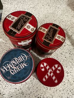 Set of 4 Christmas Metal Containers (Holiday Design)