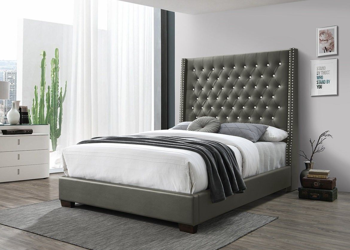 Gray King And Queen Size Bed Frame, Mattress