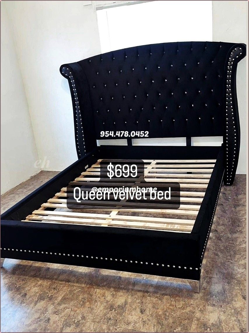 online factory wholesaler Queen Queen Bed Upholstered with Black Velvet