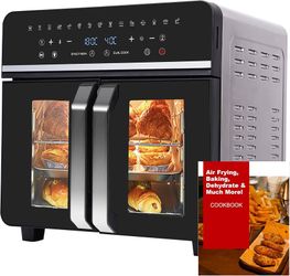 23L extra-large mini air fryer oven featuring oil-free air frying and a dual-drawer design; 1800W po