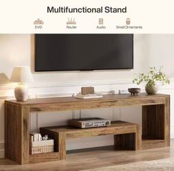 New assembled RY0262 63-Inch TV Stand for 75-Inch TVs, Farmhouse Entertainment Center with Open Storage Shelves, Rustic Brown Television Console for L