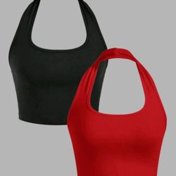 Women's 2pcs Black And
Red Sleeveless Strap Tops size small