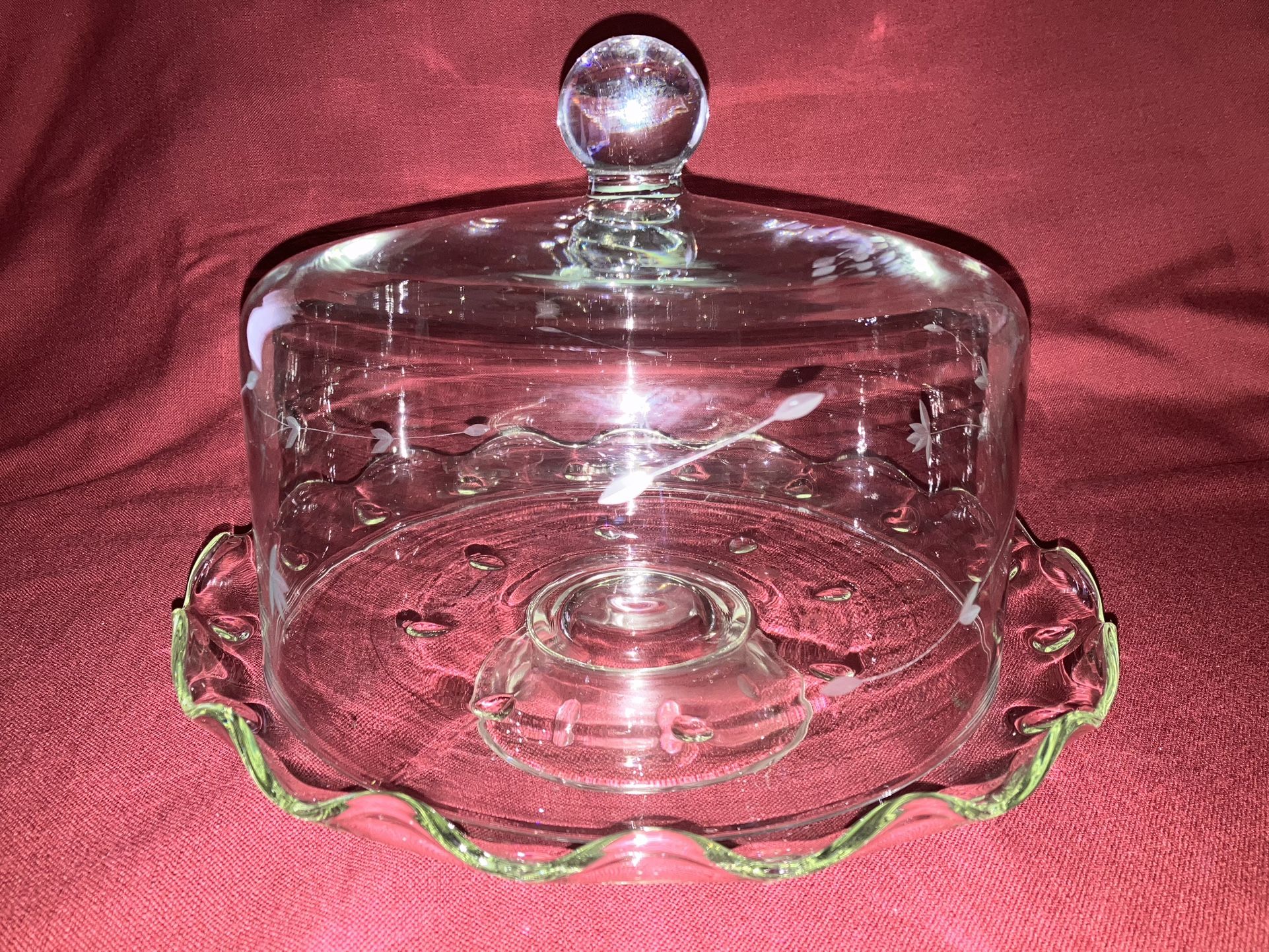 Princess House Etched Crystal Domed Pedestal Cake Stand