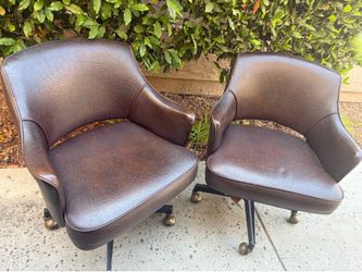 Pair of Vintage Mid-Century Modern Brown Swivel Desk Chairs | Virtue of California