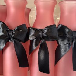 9 Pink Glass Bottles With Black Bows 